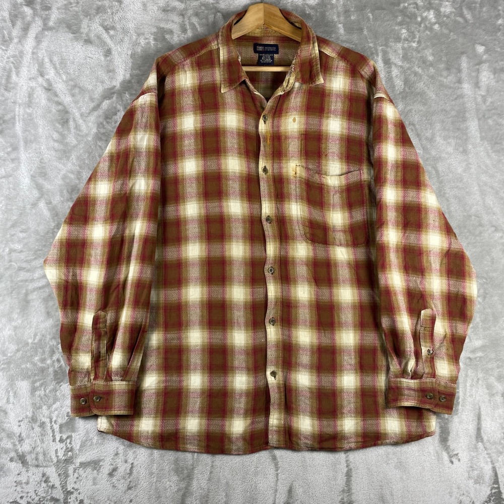 Vintage 90s Shadow Plaid Button Up Shirt Mens XL Flannel Cotton Long Sleeve